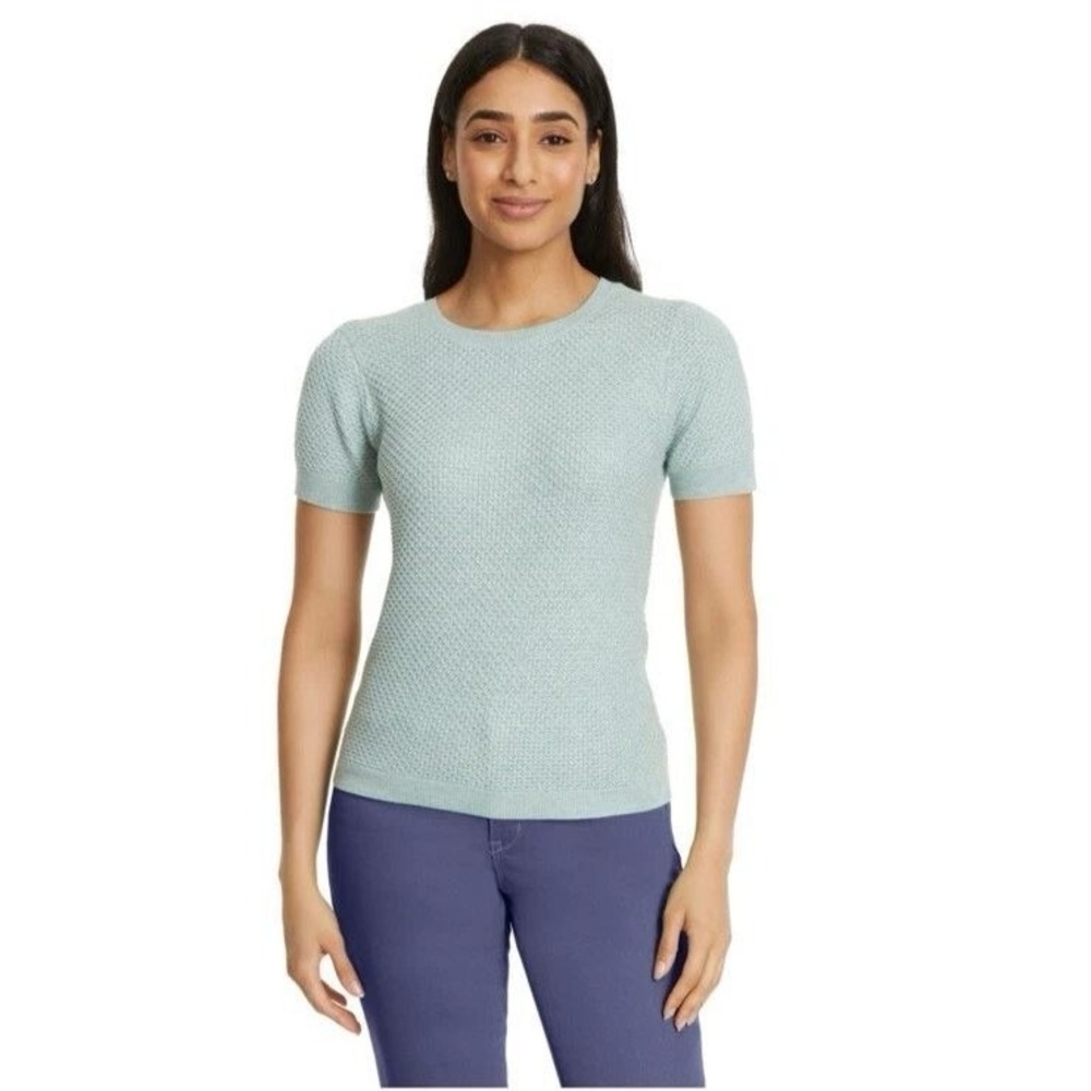 Short Sleeve Knit‎ Top Textured Crew Neck Casual Sweater Sz XL /#5447